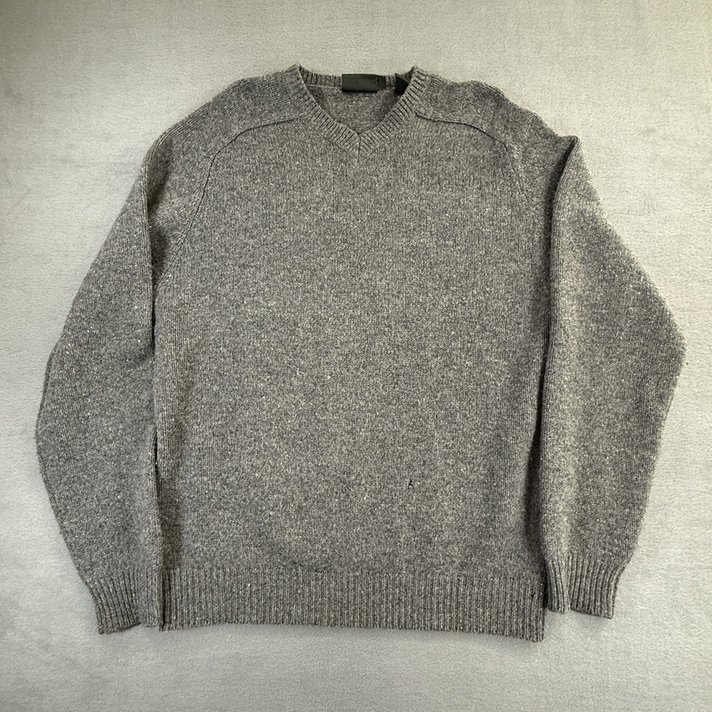 Timberland Sweater Mens Large Grey‎ Lambswool Wool V Neck Pullover Regular Fit *